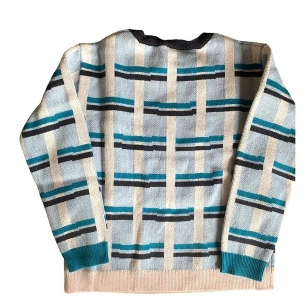 Nordstrom Open Edit Stripe Pattern Cotton Knit Sweater Blue Kentucky Thatch - Picture 3 of 5